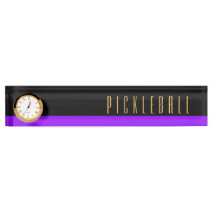 Porte-nom Pour Bureau PICKLEBALL Horloge Moderne Bloc de Couleur Noir Vi