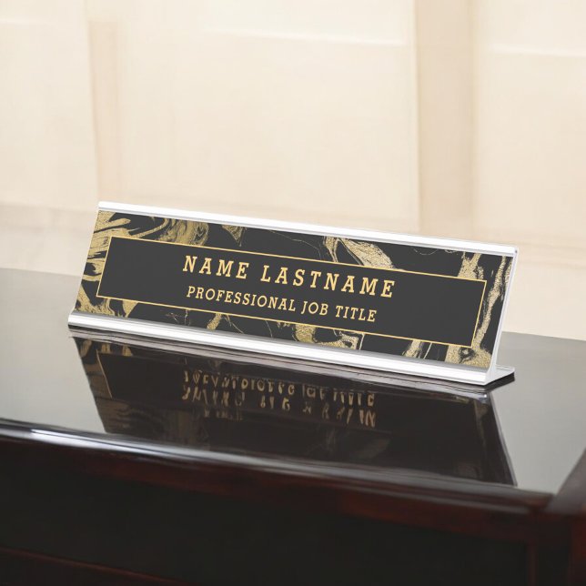 Porte-nom Pour Bureau Pierre en marbre noir moderne sur mesure minimalis (Créateur téléchargé)