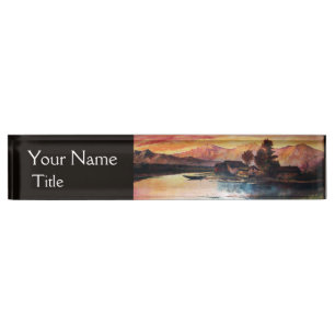 PORTE-NOM POUR BUREAU PINK MOUNTAINS LAC ALPINE SUNSET PAYSAGE