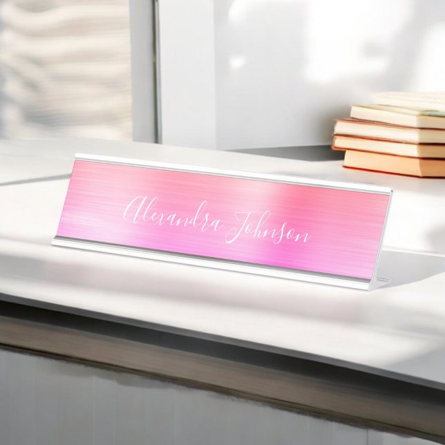 Porte-nom Pour Bureau Pink Ombre Professionnel Foil Moderne Fille (Créateur téléchargé)