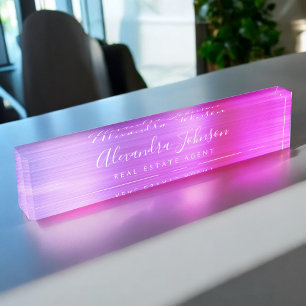 Porte-nom Pour Bureau Pink Purple Professionnel Élégant