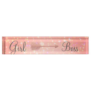 Porte-nom Pour Bureau "Pink Shimmery Girl Boss