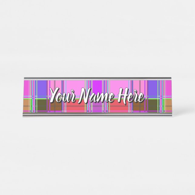 Porte-nom Pour Bureau Pink tartan Fabric Pattern Cloth Madras (Devant)