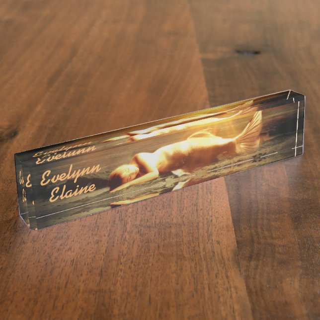 Porte-nom Pour Bureau Plage de la lune de sirènes et océan (Taille)