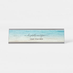 Porte-nom Pour Bureau Plage Eté Personnalisé Bleu Aqua Océan Élégant