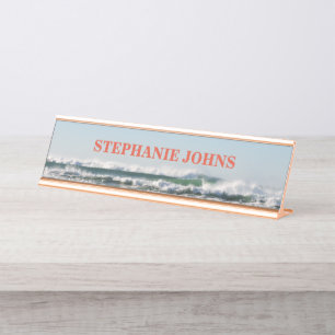 Porte-nom Pour Bureau Plage Océan Nom Monogramme Water Blue Orange
