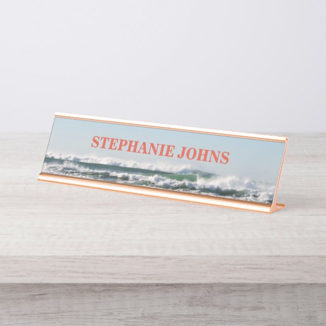 Porte-nom Pour Bureau Plage Océan Nom Monogramme Water Blue Orange (Devant)