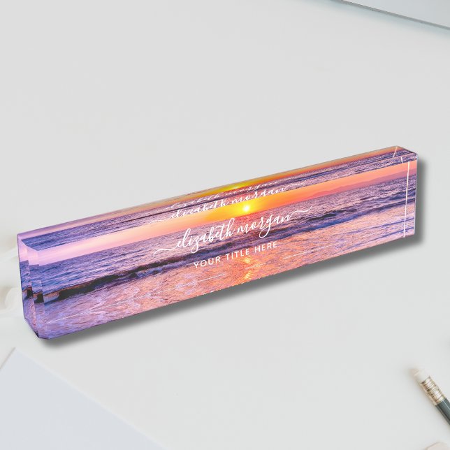 Porte-nom Pour Bureau Plage Sunset Côte Été Vagues océaniques (Créateur téléchargé)