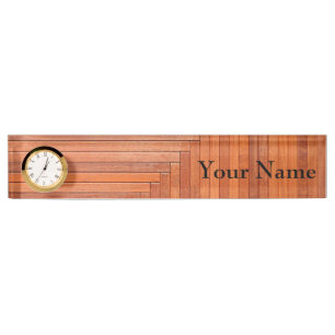 Porte-nom Pour Bureau Planches en bois naturelles oranges brillantes
