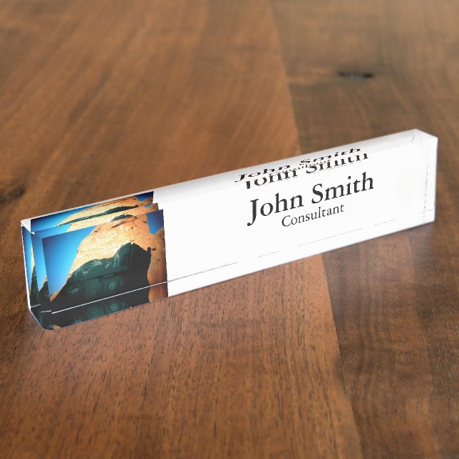 Porte-nom Pour Bureau Plaque d'identification - série de "pétroglyphe" (Taille)