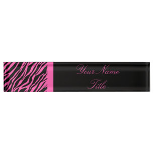 Porte-nom Pour Bureau Plaque signalétique personnalisée Zebra Print Pink