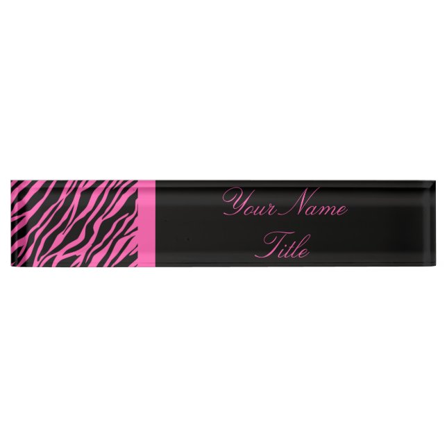 Porte-nom Pour Bureau Plaque signalétique personnalisée Zebra Print Pink (Devant)