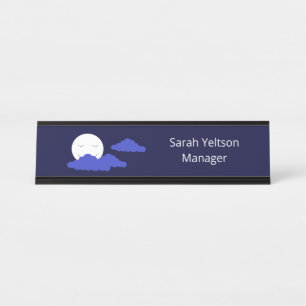 Porte-nom Pour Bureau Pleine lune souriante avec nuages : bleu foncé