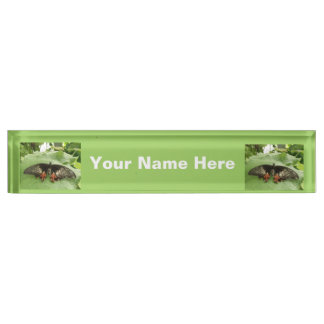 Porte-nom Pour Bureau Plutôt Noir Rouge et Or Papillon Nameplate