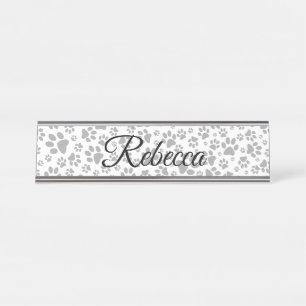 Porte-nom Pour Bureau Poches de chien noir et blanc Poka Dot