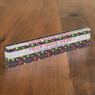 Porte-nom Pour Bureau Pois arc-en-ciel colorés