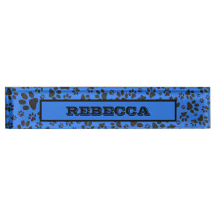 Porte-nom Pour Bureau Pois de chien noir et blanc Pointe Polka sur le bl