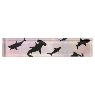Porte-nom Pour Bureau Poisson rose sur galaxie dégradée Espace
