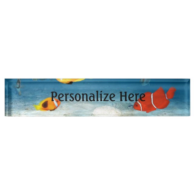 Porte-nom Pour Bureau Poissons Dans L'Assiette De Nom Du Bureau Océaniqu (Devant)
