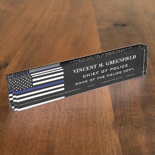 Porte-nom Pour Bureau Police de la ligne bleue mince