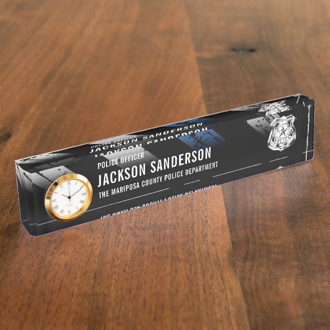 Porte-nom Pour Bureau Police Department Officer Thin Blue Line Logo (Taille)