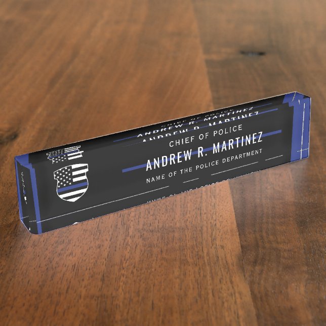 Porte-nom Pour Bureau Police Officier Mince Bleu Insigne Police Dept (Taille)