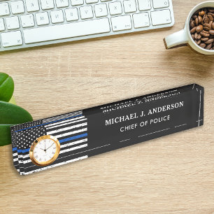 Porte-nom Pour Bureau Police Officier Personnalisé Mince Ligne Bleue Hor