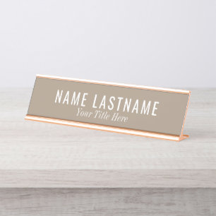Porte-nom Pour Bureau Polices Blanches Tres Neutres Tan Gris Gris