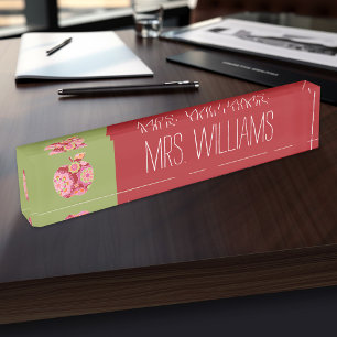 Porte-nom Pour Bureau Pomme d'enseignant personnalisée avec modèle flo
