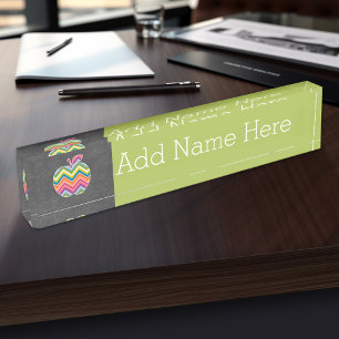 Porte-nom Pour Bureau Pomme enseignant personnalisée avec Motif Chevron 