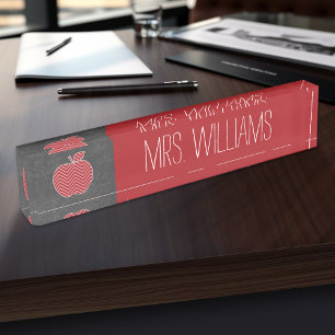 Porte-nom Pour Bureau Pomme enseignant personnalisée avec Motif Chevron
