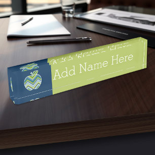 Porte-nom Pour Bureau Pomme enseignant personnalisée avec Motif Chevron