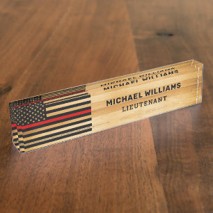 Porte-nom Pour Bureau Pompier rustique Mince Red Line America Drapeau Bo