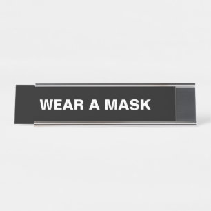 Porte-nom Pour Bureau Portez un masque, noir blanc minimaliste