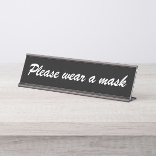 Porte-nom Pour Bureau Portez un masque, noir et blanc élégant script