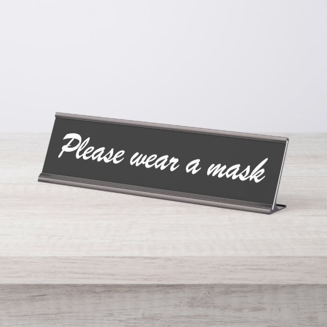 Porte-nom Pour Bureau Portez un masque, noir et blanc élégant script (Devant)