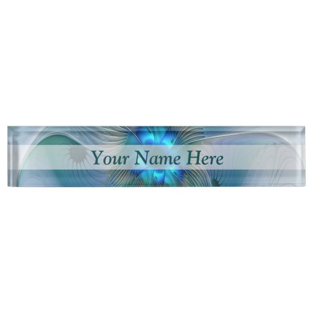 Porte-nom Pour Bureau Position, Abstrait bleu turquoise fractal (Devant)