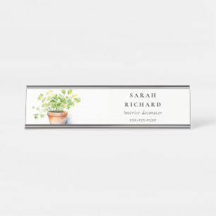 Porte-nom Pour Bureau Pot Herbe Persil Coriander Aquarelle Botanique
