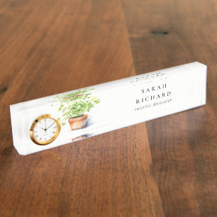 Porte-nom Pour Bureau Pot Herbe Persil Coriander Aquarelle Botanique