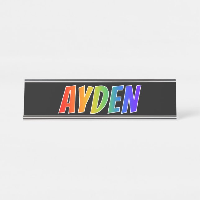 Porte-nom Pour Bureau Prénom "AYDEN": Couleur arc-en-ciel amusant (Devant)