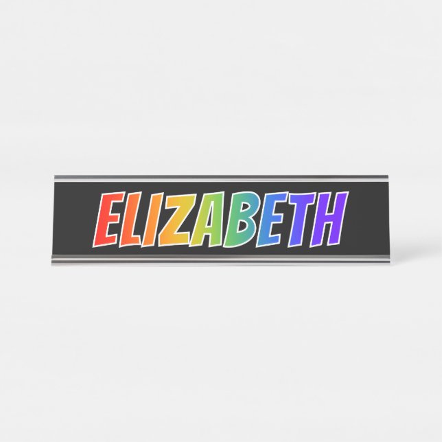Porte-nom Pour Bureau Prénom "ELIZABETH" : Couleur arc-en-ciel amusant (Devant)