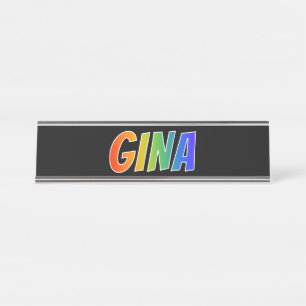 Porte-nom Pour Bureau Prénom "GINA": Couleur arc-en-ciel amusant