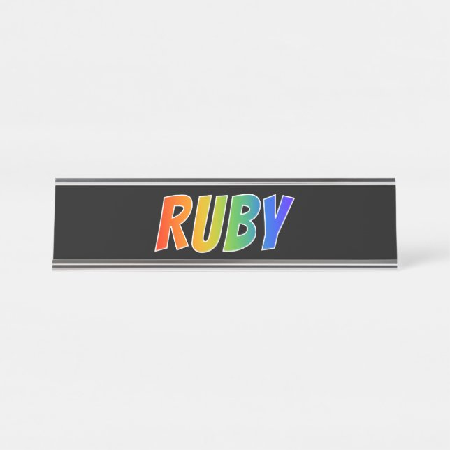 Porte-nom Pour Bureau Prénom "RUBY" : Fun Rainbow Coloring (Devant)