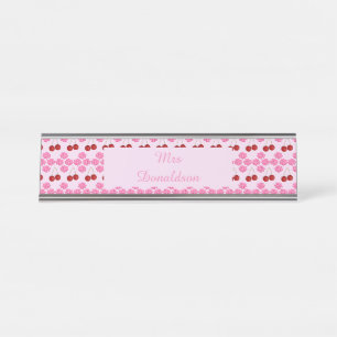 Porte-nom Pour Bureau Printemps rose Fleur de cerisiers et cerises à mot
