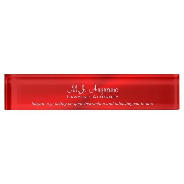 Porte-nom Pour Bureau Procureur Luxury rouge vif avec slogan (Devant)