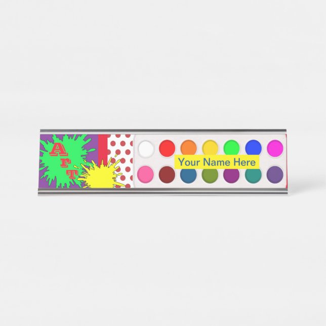 Porte-nom Pour Bureau Professeur D'Art, Pop Art, Ajouter Votre Nom, (Devant)