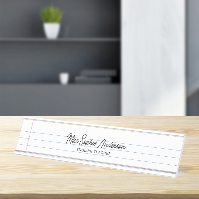 Porte-nom Pour Bureau Professeur de style bloc-notes blanc (Créateur téléchargé)