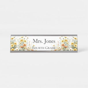 Porte-nom Pour Bureau Professeur Fleur Sauvage Personnalisé