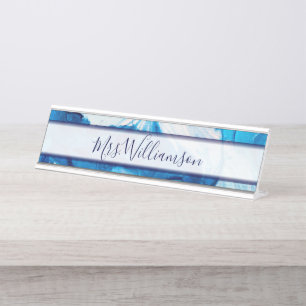 Porte-nom Pour Bureau Professeur Professionnel Marbre Bleu