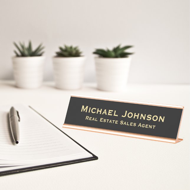 Porte-nom Pour Bureau Professional Classy Modern Black Gold Office Titre (Professional Classy Modern Black Gold Office Title Desk Name Plate)